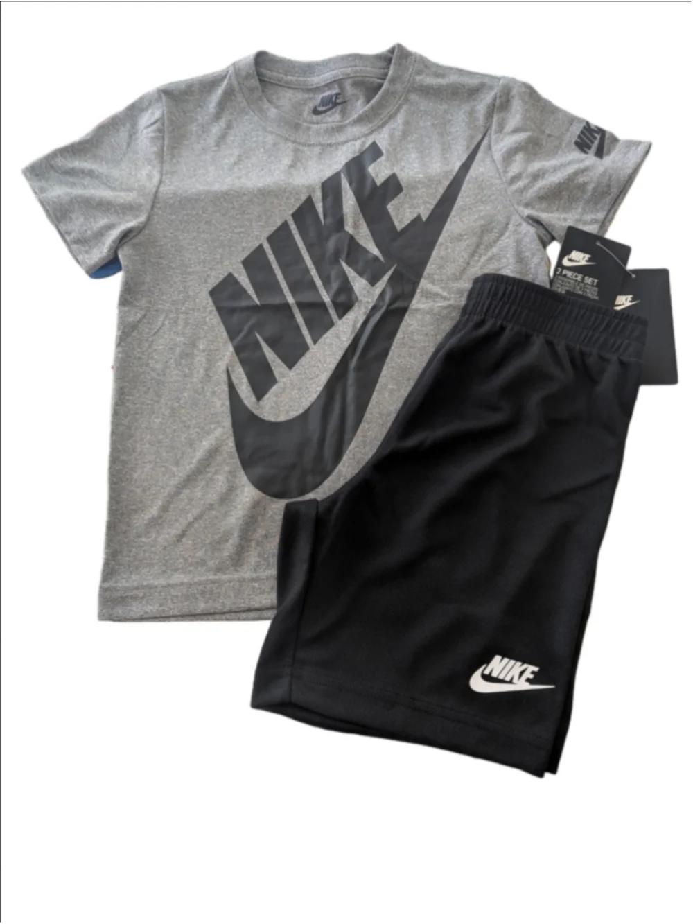 NWT Nike Boys 2-Piece Dri-FIT Logo Tee & Shorts Set Gray/Black Size 6